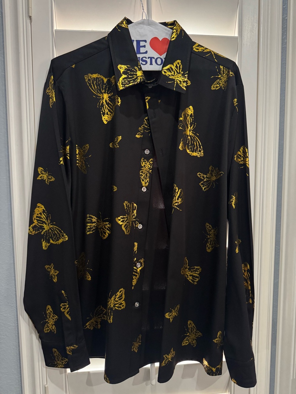 Men's Black Shirt with Gold Butterfly Print